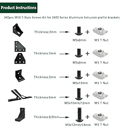 240 pcs M5 T Nut Screws Kit for 2020 2040 2080
