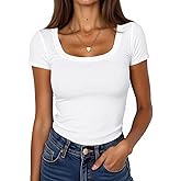 BIDITANLE Women's Ribbed Knit Short Sleeve T-Shirts Slim Fitted Scoop Neck Casual Summer Basic Top