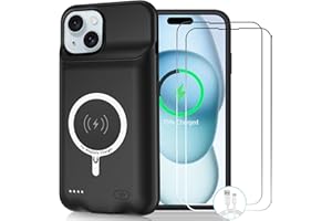 JBUBN Wireless Charging Case for iPhone 15, 10000mAh High Capacity Portable Rechargeable Protective Battery Case Wireless Charging Compatible with iPhone 15 (6.1 inch) Extended Battery Charger Case (Black)