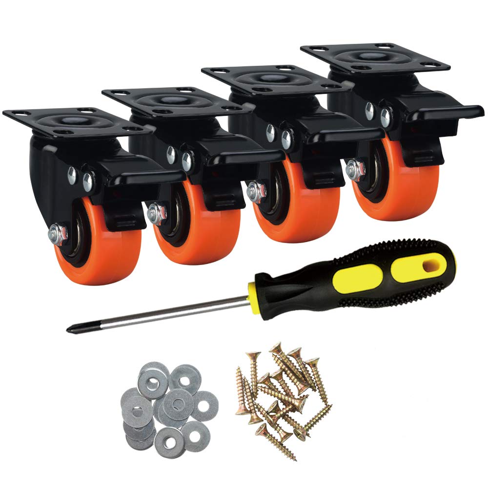 ASRINIEY Casters, 2" Caster Wheels, Orange Polyurethane Castors, Top