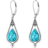 Genuine Turquoise Dangle Earrings for Women, Sterling Silver Vintage Native American Western Gemstone Jewelry Teardrop Earrings Birthday Gift