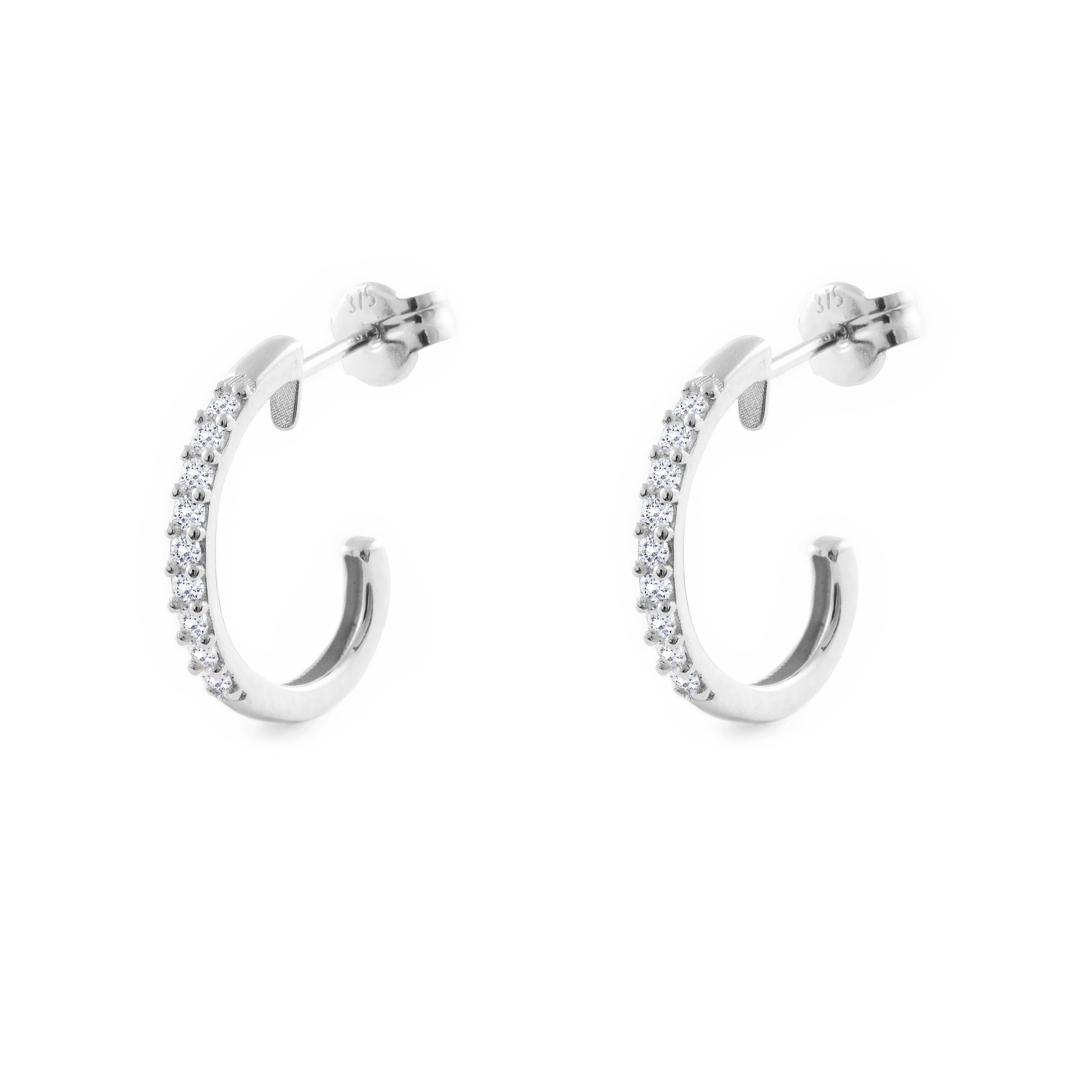 9ct White Gold hoop with zircon Earrings
