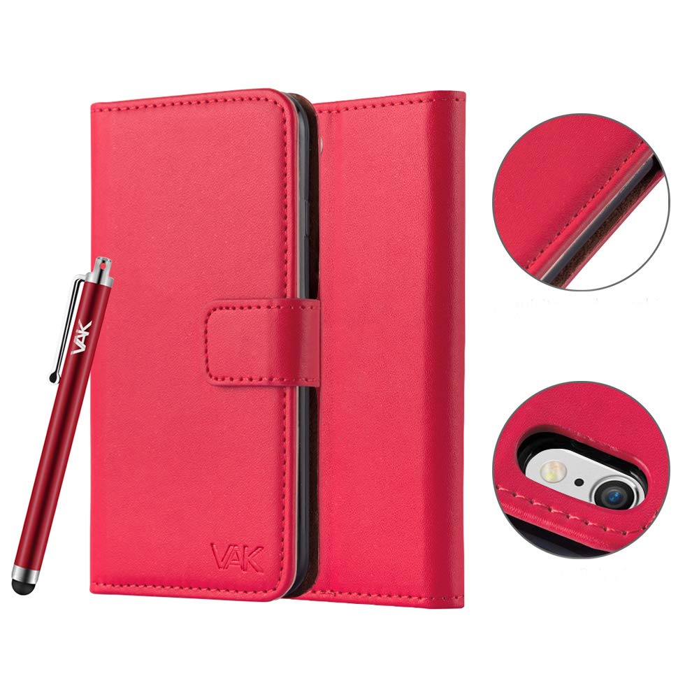 VA Case Compatible For iPhone 6S, 6 Leather Flip Folio Book Kickstand Card Holder Wallet Cover Full Protection for iPhone Phone (Red)
