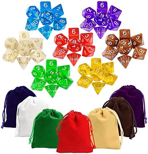7 x 7(49 Pieces) Polyhedral Dice Sets and 7 Complete Dice set for Dungeons and Dragons DND RPG MTG D20 D12 D10(0-9 00-90) D8 D6 D4 Table Games Dice With Free Pouches