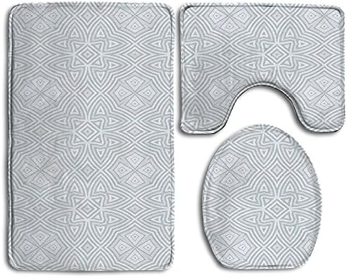 XsWu Bathroom Rug Celtic Pale Colored Square And Star Shaped Original Retro Tribal Celtic Knot Patterns 3 Piece Bath Mat Set Contour Rug And Lid Cover