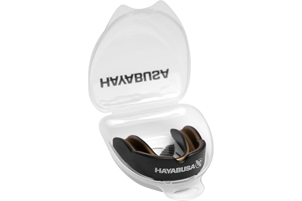 Hayabusa Combat Sports Mouth Guard Youth, Kids and Adult Sizes Comes With Case - Black/Gold, Adult