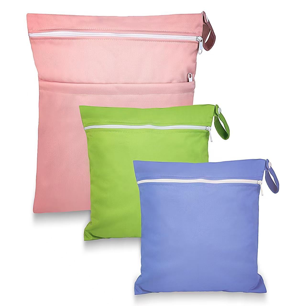 KATIMI 3PCS Wet Bag, Waterproof Wet Bags for Swimming with Zipper, Reusable Nappy Bag Organiser for Baby Items, Single Colour Wet Swimsuit Bag for Swimming Beach Gym (Pink Green Purple)