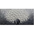 YaSheng Art - White Flower Oil Painting on Canvas 3D Thick Texture Black and White Floral Vase Canvas Wall Art Modern Abstract Art Home Bedroom, Dining Room, Living Room, Office Wall Decor 24x48inch