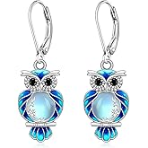 Owl Gifts Owl Earrings for Women Sterling Silver Moonstone Earrings Dangle Jewelry for Moms Halloween Christmas