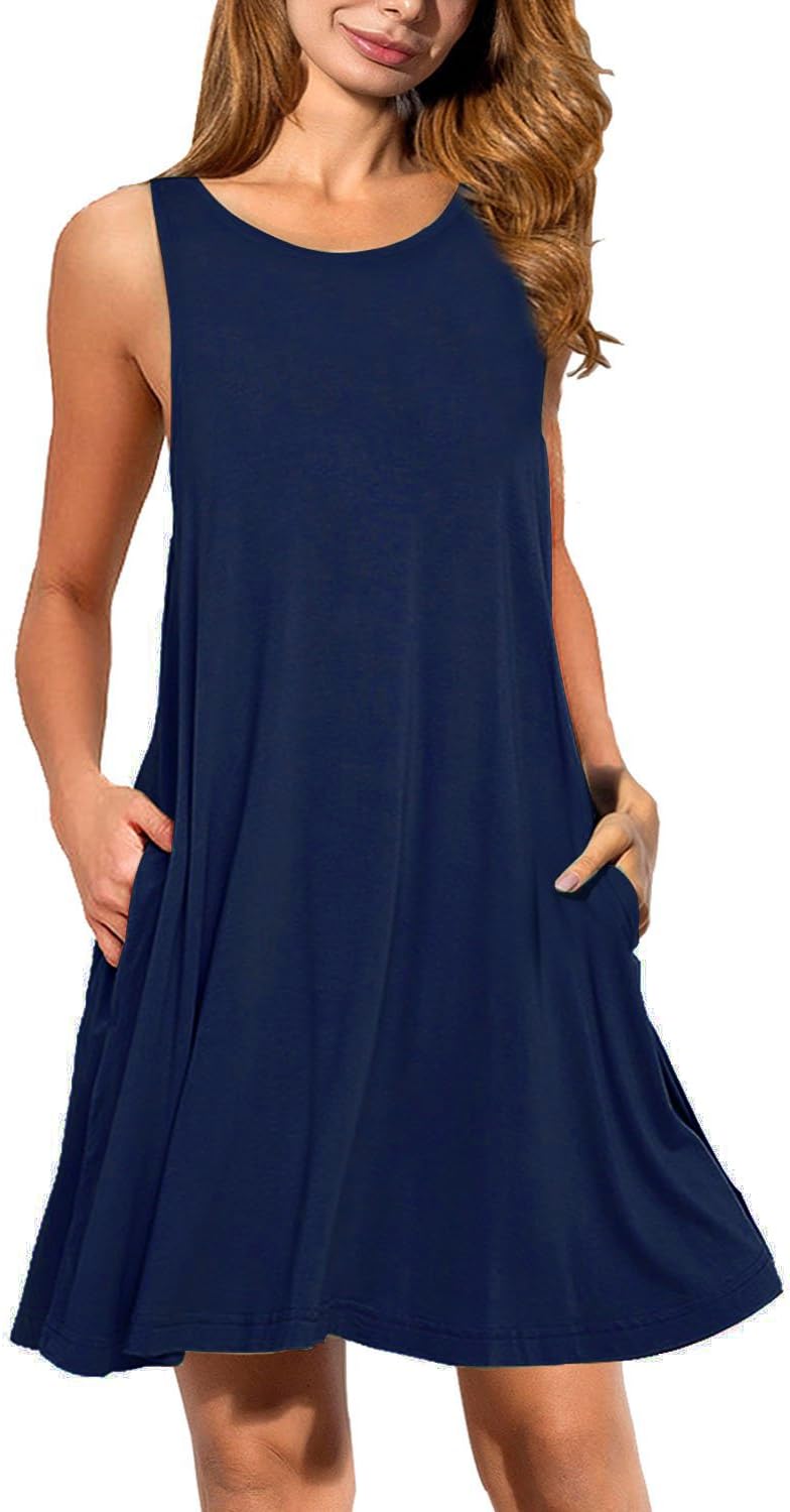 AnniBlue Beach Dress Fitted Dresses for Women Tshirt Dresses Navy Blue Dress