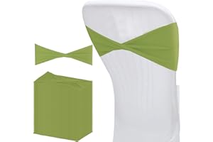 PineHaven 50 Pcs Green Spandex Chair Sashes,Bows Elastic Chair Bands Without Buckle, Stretch Slider Covers Ties for Wedding Decorations, Banquet, Birthday Party, Ceremony Events