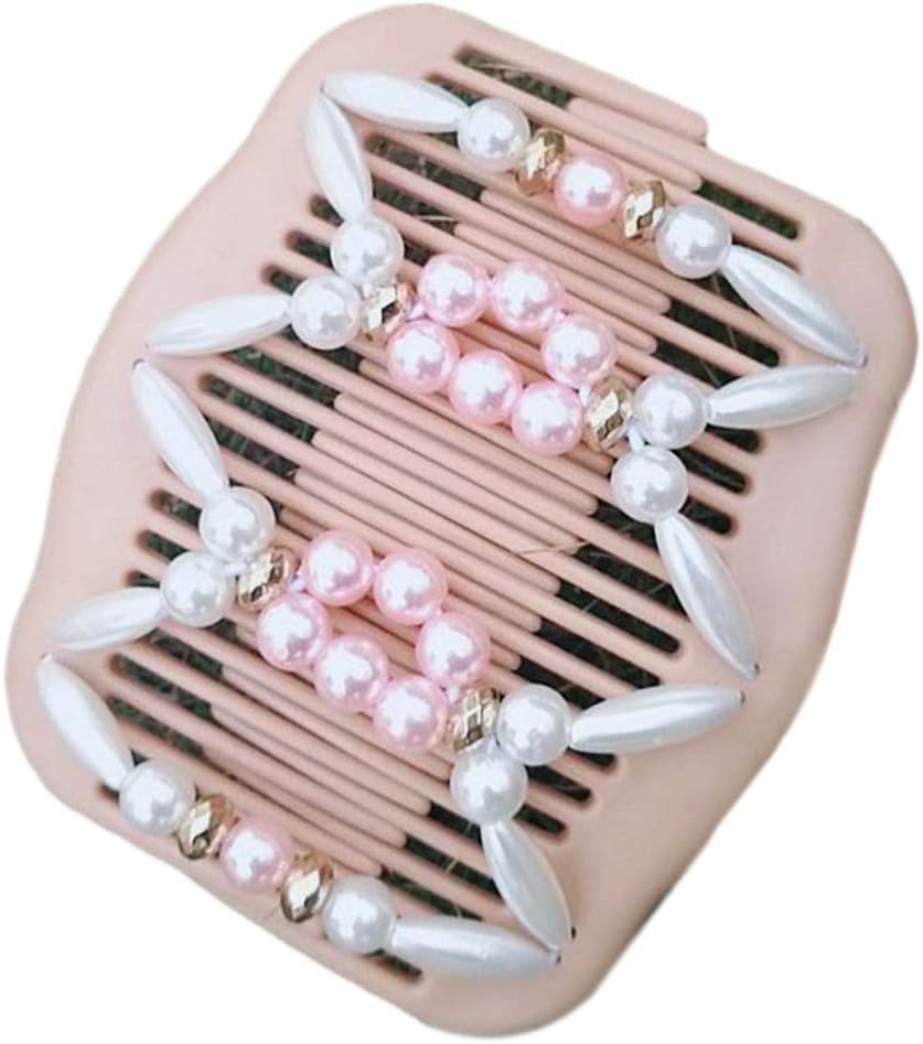 ZOOMY Clip de peine de pelo mágico ancho doble grueso para mujer Faux Pearl Beaded Updo Bun Maker - C #