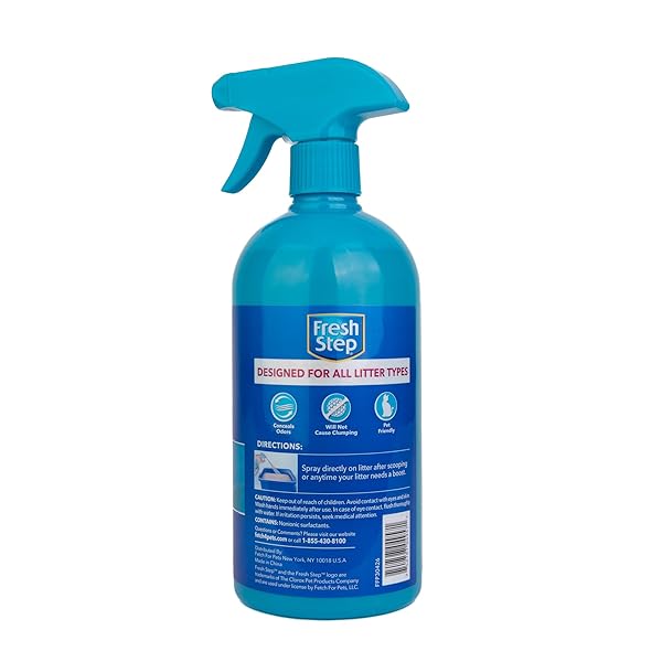 FRESH STEP CAT LITTER BOX ODOR ELIMINATING SPRAY, CAT DEODORIZER THAT NEUTRALIZES CAT URINE AND FECES SMELL ON CONTACT, PET-SAFE AND CLUMP-FREE, COMPATIBLE WITH ALL LITTER TYPES, 24 FL OZ