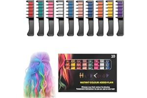 GENERIC Festive Fun Hair Chalk Combs,10 Colors Instant Hair Color Comb Washable Quick Dry Vibrant Temporary Color for All Ages for Birthday Party, Christmas Gifts (10 Color, 1set)