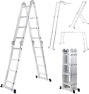Craftfull Aluminium Multifunktionsleiter CF-104A - 3 Jahre Garantie - 6 in 1-16 Sprossen - 475cm Gesamtlänge - Gelenkleiter - Vielzweckleiter - Leitergerüst (CF-104A)