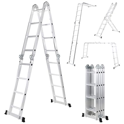 Craftfull Aluminium Multifunktionsleiter CF-104A - 6 in 1-4x4 Total 16 Sprossen - 475cm Gesamtlänge - Gelenkleiter - Mehrzwec