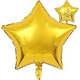 Gold Star Balloons 18 Inch, 10 Pcs Gold Star Shaped Mylar Helium Foil Metallic Balloon for Birthday Party Decorations Baby Shower Wedding Anniversary Backdrop Party Supplies