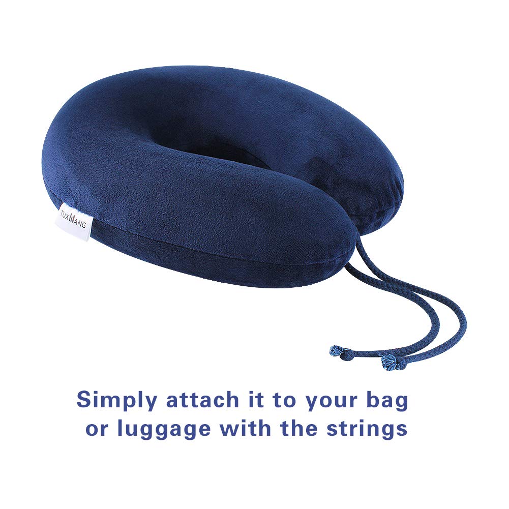 TUXWANG Travel Pillow Memory Foam Neck Support Pillow for Train, Airplane, Car, Bus or Camping, Airplane Neck Pillow Travel Pillow