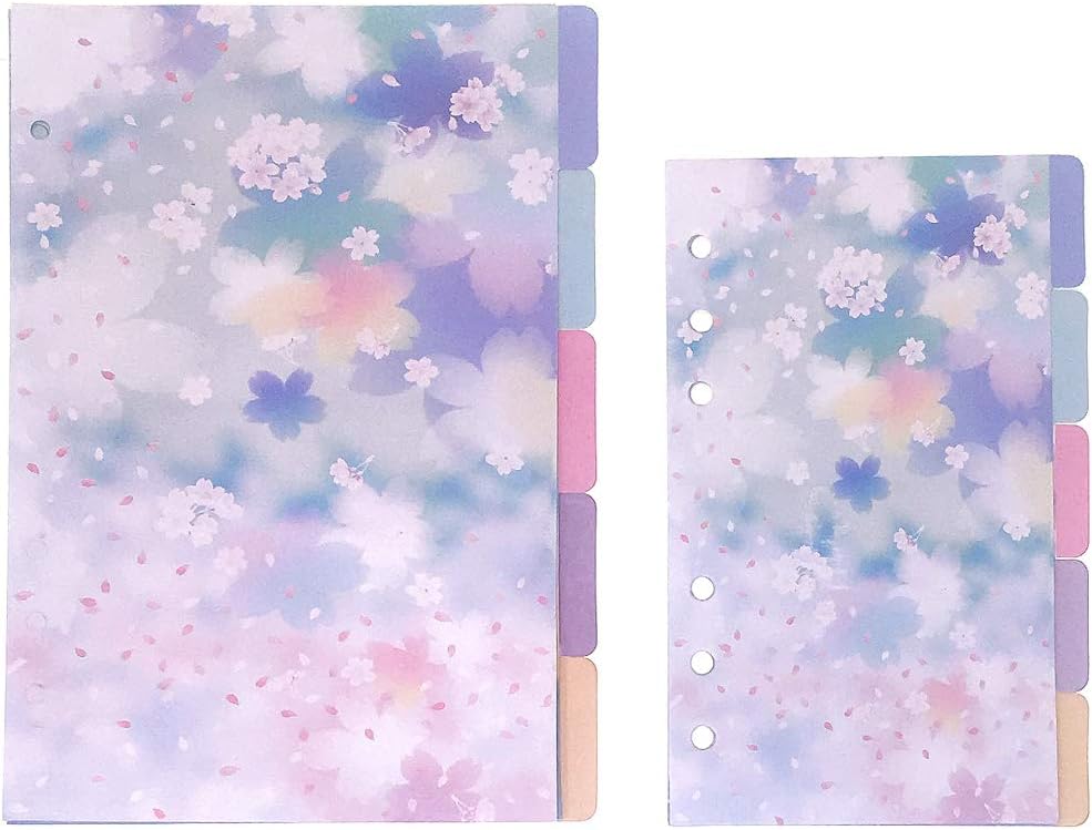 Index Tabs for A5/A6 6-Holes Cover Round Ring View Binder File Folder Loose Leaf Sheet Protectors Binder Cover Protector (Divider Cherry Blossoms