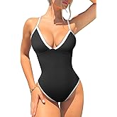 OQQ Women's One Piece Swimsuit Tummy Control V Neck Bathing Suits 2025 Trendy