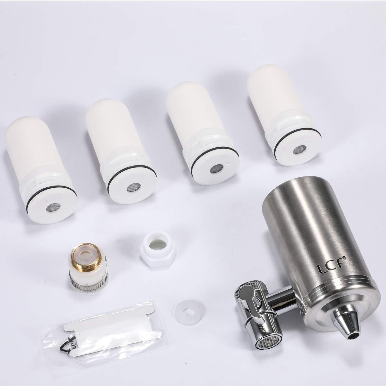 LCF Water Filter Faucet, Food Grade 304 Stainless Steel, Water Purifier with ACF Filter Element, with Double Outlet to Reduce Chlorine,Lead,BPA Free and Improve Hard Water(4 Filters Included): Home & Kitchen