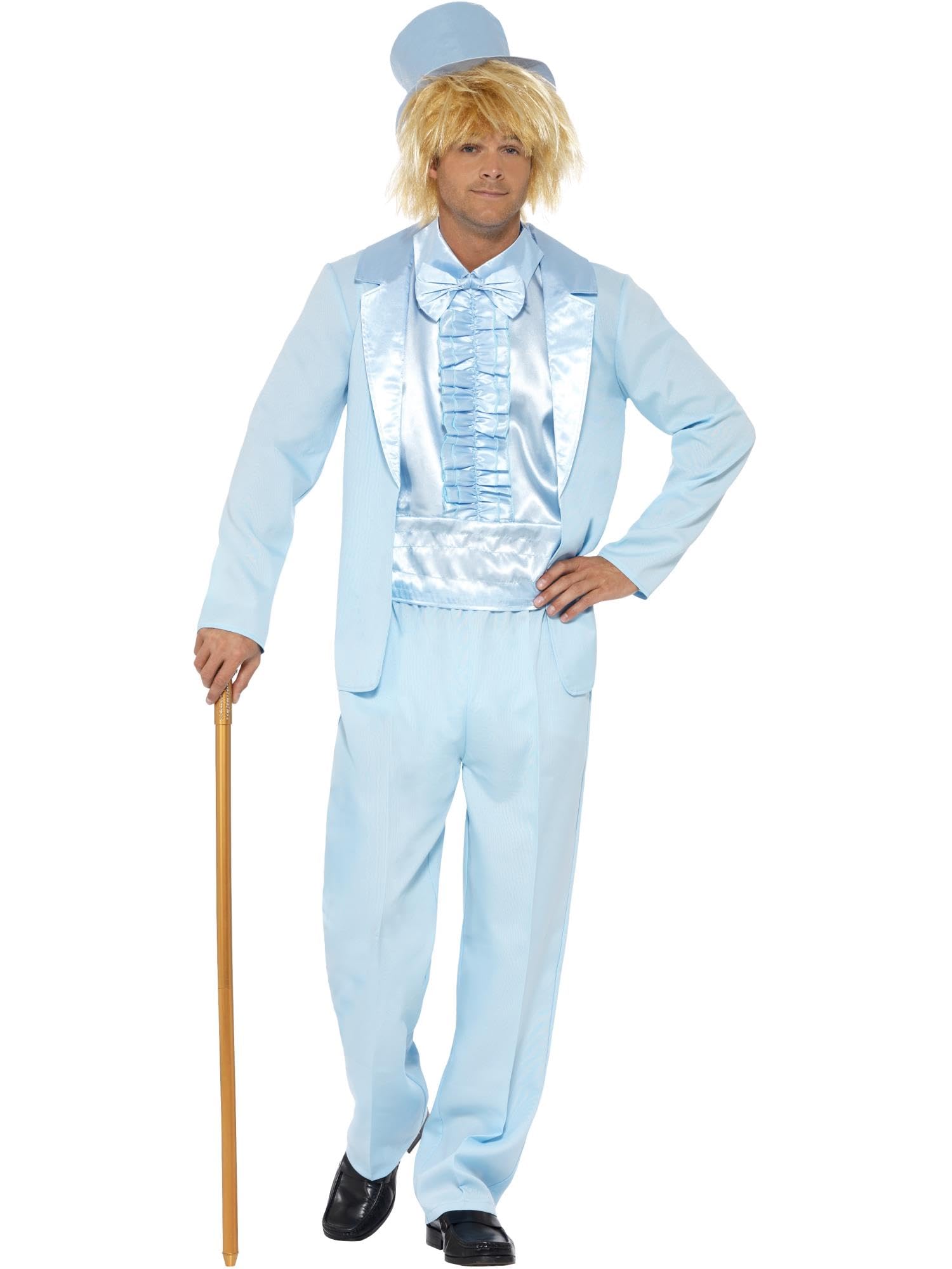 Smiffys 90s Stupid Tuxedo Costume, Blue with Jacket, Trousers, Mock Shirt & Hat, 1990's Fancy Dress, 1990s Dress Up Costumes
