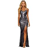 Duricve Women's Sparkly Sequin Prom Dress Formal Evening Gown Spaghetti Strap Backless Party Maxi Dress