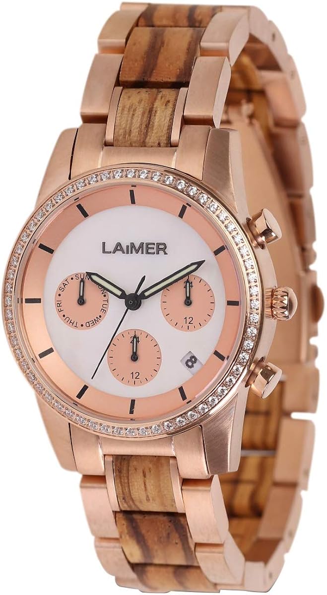 LAiMER Holzuhr - Damen Quarz Armbanduhr Kora aus Zebranoholz - Analog