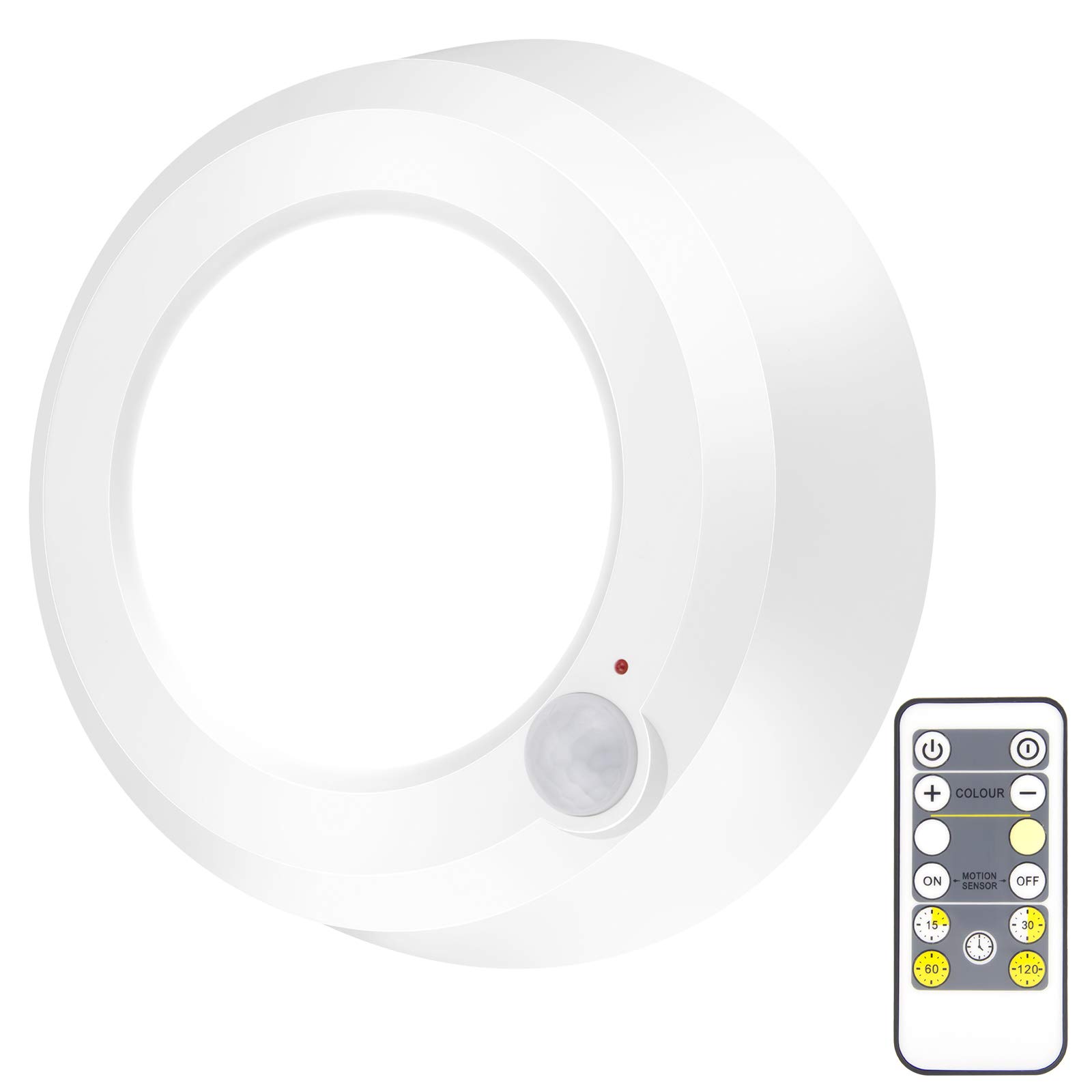 HONWELL RF Motion Sensor LED Ceiling Light Indoor Wireless Battery Powered Light with Remote RF Signal Detector, Cool/Warm White Shower Light Timer for Gargage Stair Closet Porch Hallway 5.67 Inches