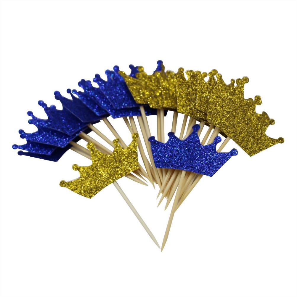 Galleon Mybbshower Gold Royal Blue Glitter Crown Cupcake Toppers