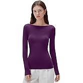 SUUKSESS Cloud Cashmere Women Boat Neck Fitted Long Sleeve Shirt Basic Knit Tops