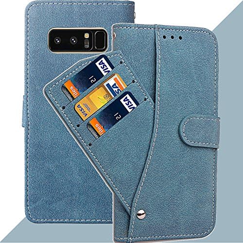 Wallet Leather Flip Case for Samsung Galaxy Note 8, Nubuck Leather with 3+3 Card Slots &amp; Kickstand, Premium PU Leather with Soft TPU, 360 Full Body Protective Magnetic Folio Cover for Note 8 - Blue