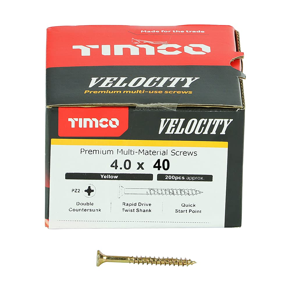 TIMCO Velocity Premium Multi-Use Countersunk Gold Woodscrews - 4.0 x 40 - Box of 200