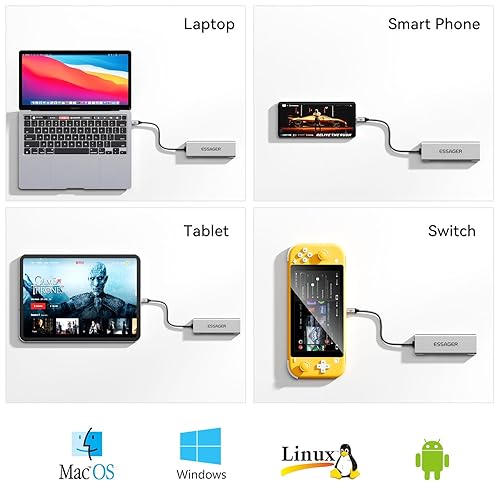 ESSAGER in USB C Hub with NVMe/SATA SSD Enclosure 10Gbps, 4K