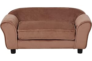 YOONNIE ROOM Dog Sofas and Chairs/Dog Beds with Soft Velvet Fabric/Sturdy Pet Sofa Bed/Wooden Frame Cat Bed/Dog Couch with Washable Comfortable Cushion for Medium Dog Rest Using (Brown)