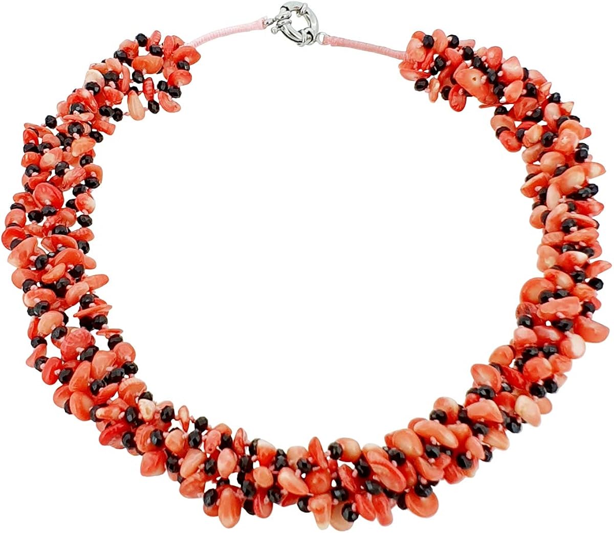TreasureBay Women's Chunky Multistrand Pink Coral Necklace Coral