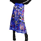 Csvinkiko Womens Midi Skirt Tropical Floral Print Plant Fun Elastic Waist Spring Summer Flowy A Line Long Skirts
