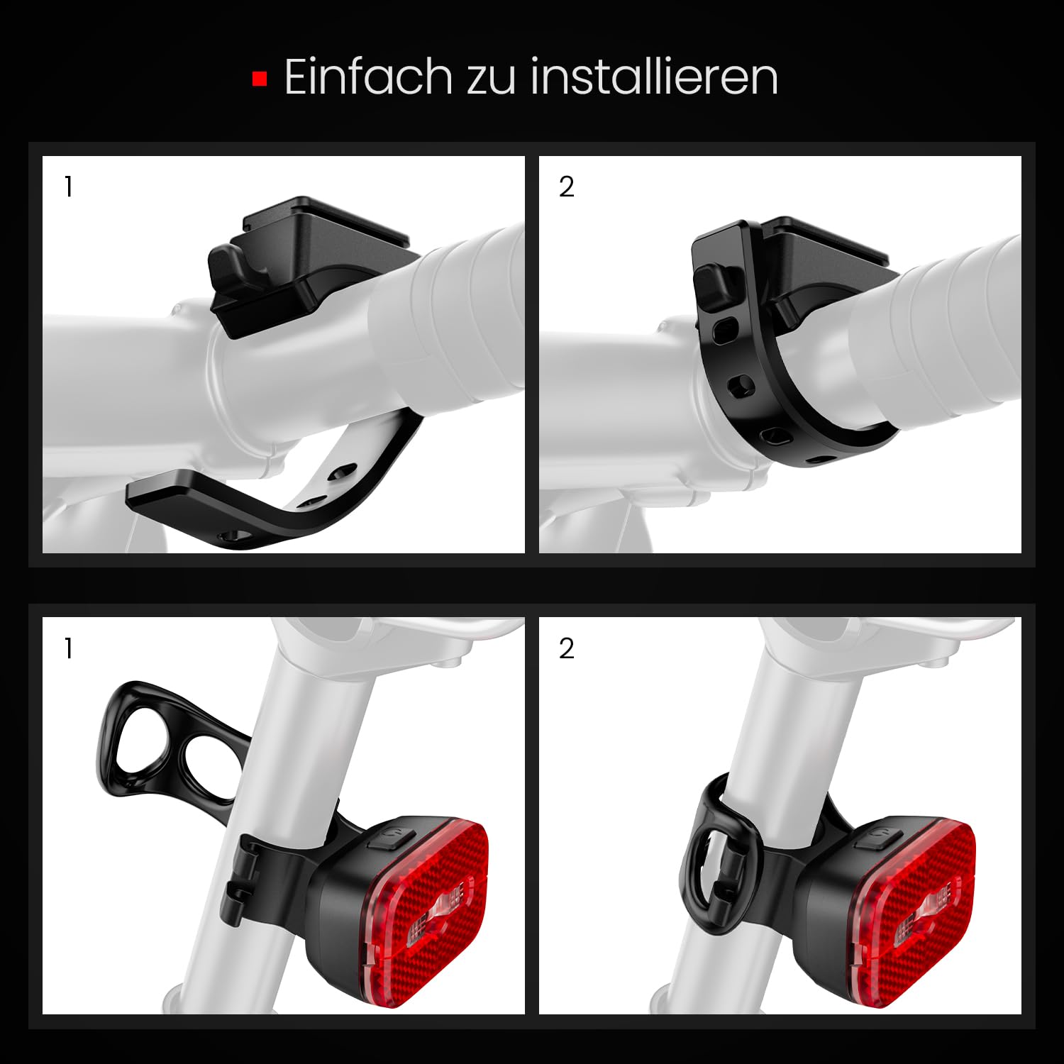 KCCYB Fahrradlicht Set，StVZO Zugelassen Vorne und Rücklicht,IPX5 Wasserdicht Fahrradlichter mit intelligentem Bremslicht,Wiederaufladbares Fahrradlampe für Nachtfahrten 6