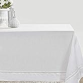 Simple&Opulence Premium 100% Linen Hemstitch Tablecloth-60 x 120 Inch White, Natural Fabric, Rectangular Tablecloth for Indoor and Outdoor Use