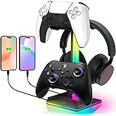 ZNikoyidy Gaming Headphone Stand PC Accessories - RGB Headset Stand with 2 USB Ports,10 Light Modes Headset Holder Suitable for All Earphone Accessories, Gift for Boys Men Gamers