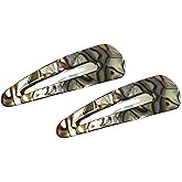 French Amie Clic Clac Large Handmade Celluloid Acetate Set of 2 Snap Hair Clips No Slip Side Slide-in Barrette for Women and Girls (Onyx Silver Grey)