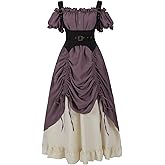 LTAKK Renaissance Dress Women Medieval Costume Off-Shoulder Pirate Steampunk Ren Faire Dresses with Corset 3Pcs