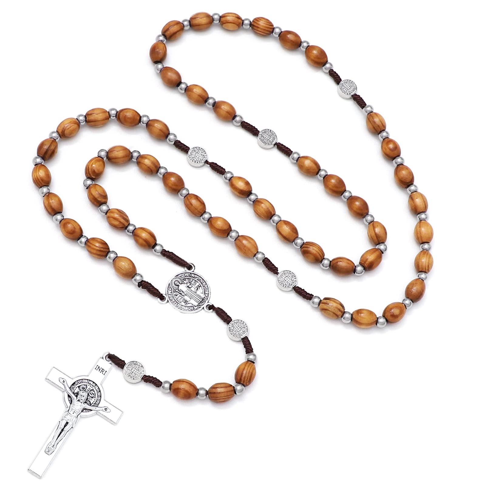 KOMI Handmade Wooden Catholic Rosaries, Rosary Beads Necklace From Bethlehem Wood Christian Prayer Holy Soil Medal & Metal Cross For Catholic Or Christian Gift