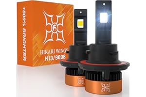 HIKARI WINGS H13/9008 LED Foglight, 50000LM Pure White 6000K LED Bulbs, Plug & Play IP68 Waterproof Pack of 2