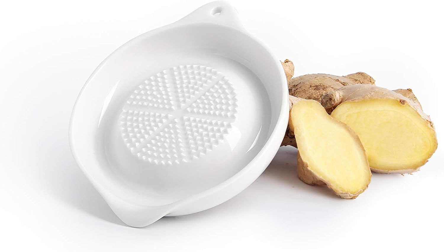 Sweese 803.101 Ingwerreibe, Reibe aus Keramik für Ingwer und Knoblauch, Obstreibe, Wasabireibe, Gewürzreibe mit Antirutschfüßen, 11 x 9 x 2 cm, Weiß