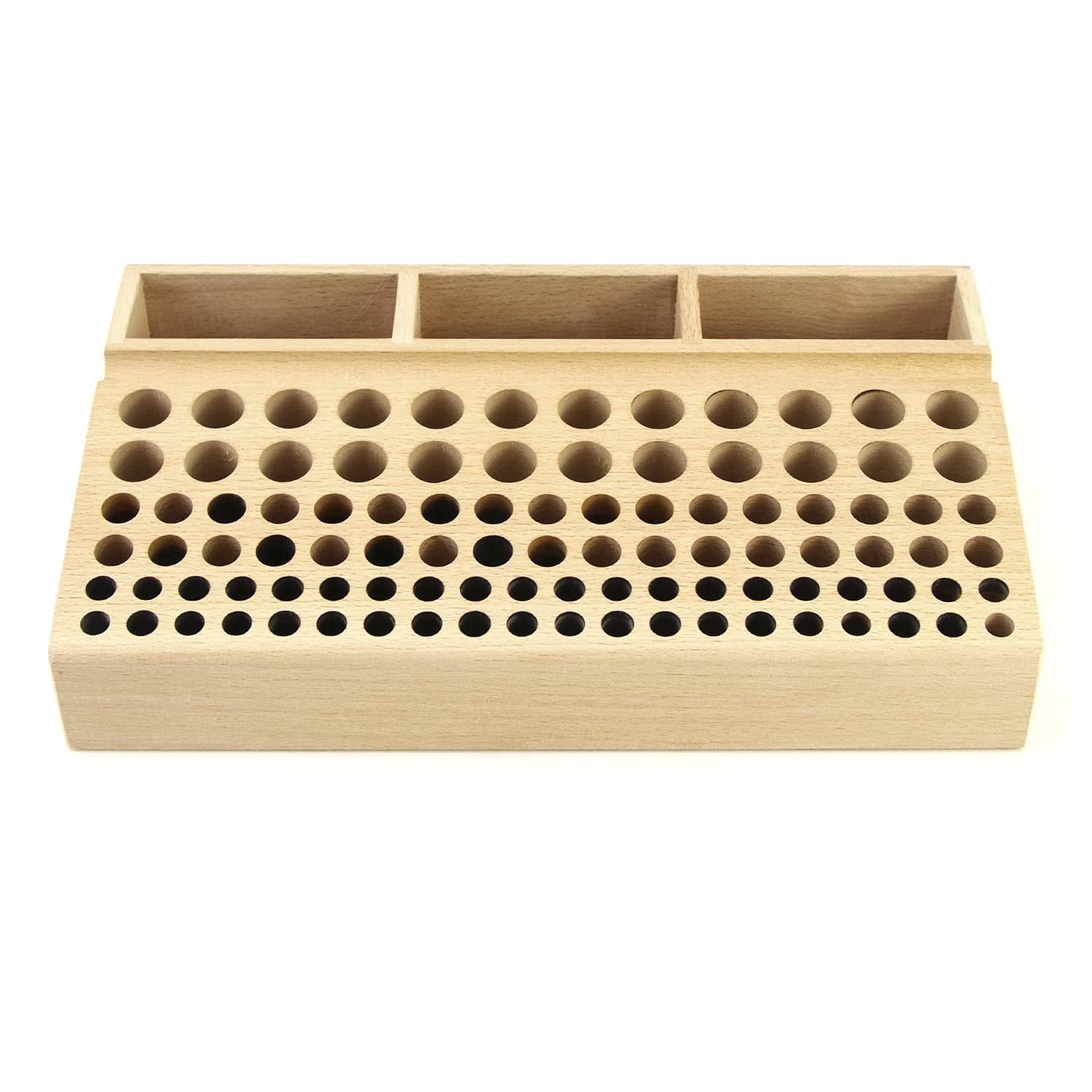 QWORK Leather Working Tool Holder, 98 Holes Wooden Leathercraft Tool Rack Stand Organizer with 3 Slots, Making Punch Tools Storage