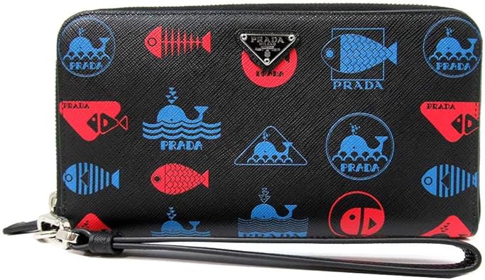 Amazon プラダ Prada 財布 2ml028 サフィアーノ ホエール クジラ プリント 三角プレート ストラップ付き ラウンドファスナー 長財布 小銭入れなし Saffiano Whale Lacca アウトレット 並行輸入品 Prada プラダ メンズバッグ 財布