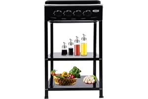 SUIYULN Natural Gas Stove with 4 Burners,Freestanding Rectangular Gas Cooktop,Portable Manual Ignition Gas Range with 2 Storage Shelves for Camping,Fishing,RV Travel (4 Burners Black)