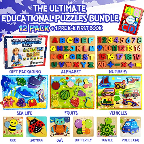 12 Pack Premium Chunky Wooden Puzzles for Toddlers Ages 24 Toddler