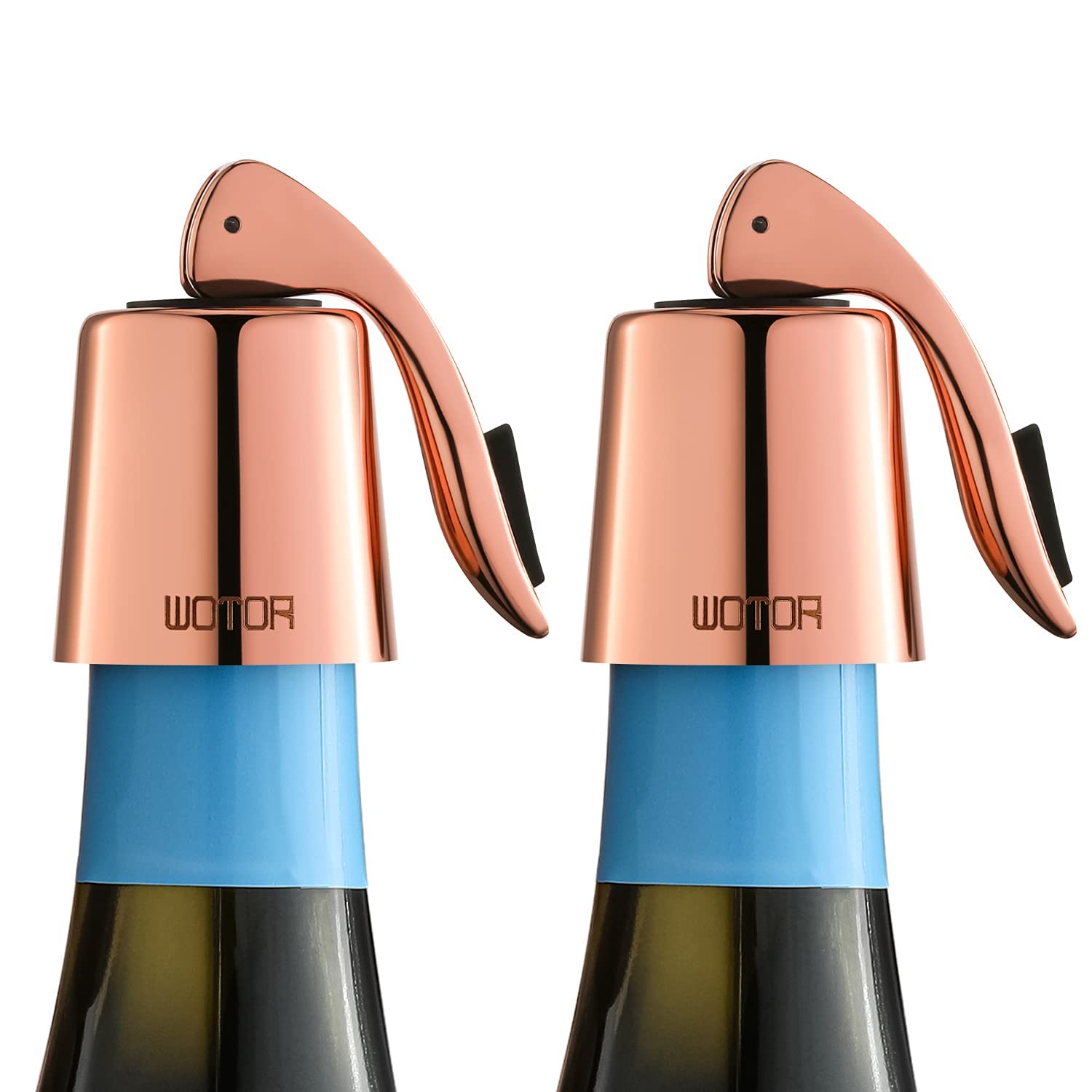 WOTOR Wine Stoppers Stainless Steel Wine Bottle Stopper Plug with Silicone Reusable Wine Saver Leak Proof Keep Fresh Rosegold 2 Pack